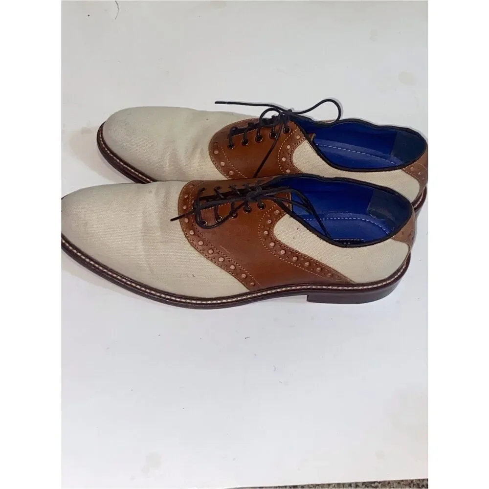 Two-Tone Brown Leather and Cream Canvas Oxford Shoes Winthrop Phillips